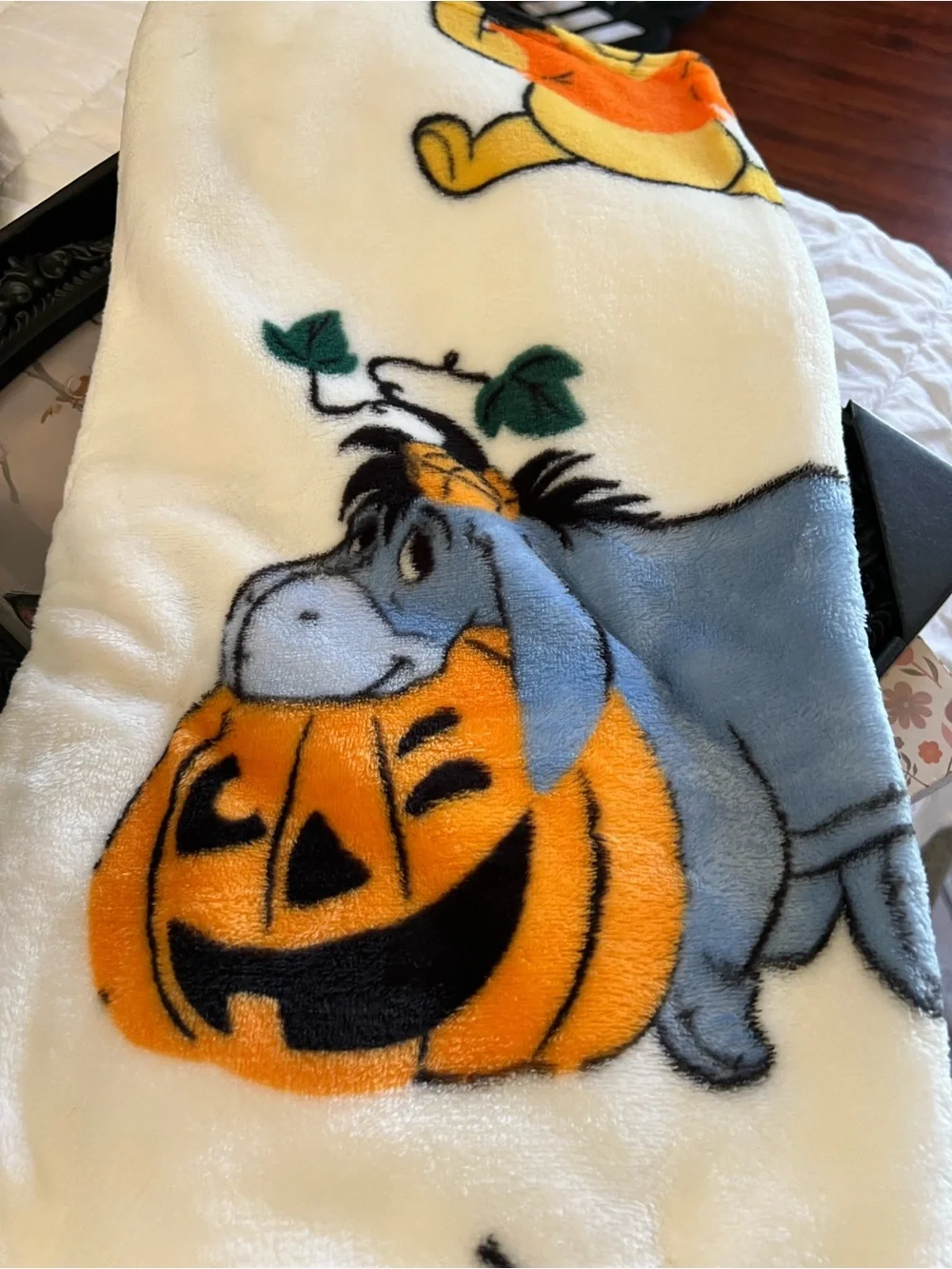 Disney pooh and friends Halloween toddler Blanket in Blue, Orange & White